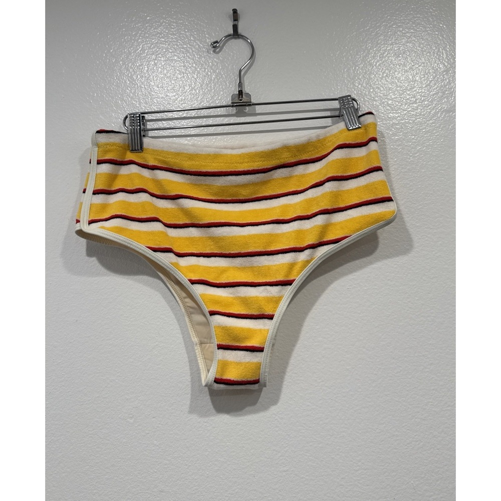 Solid & Striped Terry Cloth Bikini Bottom Size XL Yellow Red White Retro